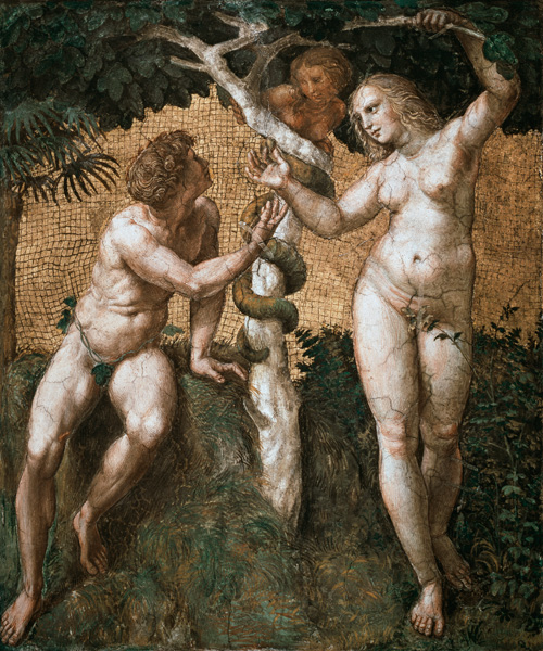 Adam and Eve, from the 'Stanza della Segnatura' à Raffaello Sanzio