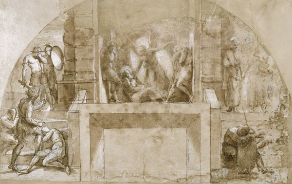 Compositional study for 'The Liberation of St. Peter' in the Stanza d'Eliodoro in the Vatican (pen & à Raffaello Sanzio