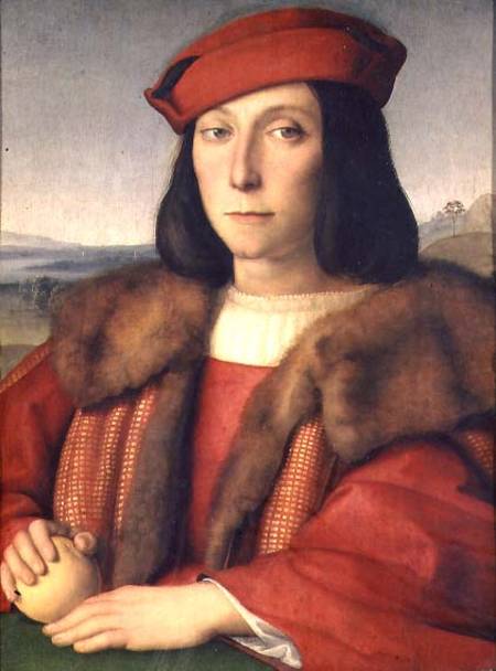 Portrait of a Man holding an Apple à Raffaello Sanzio