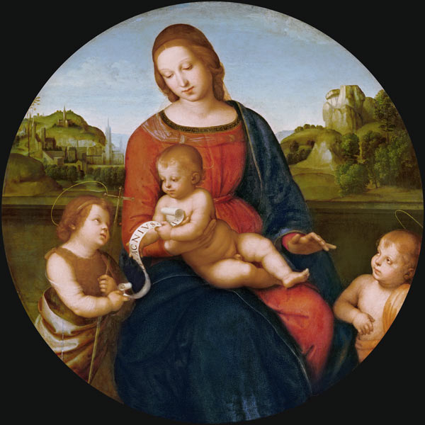 Marie avec l'enfant et le petit Jean Baptiste (madonne Terranuova) à Raffaello Sanzio