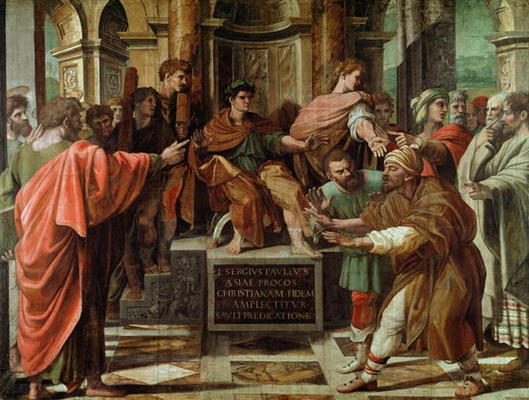 The Blinding of Elymas (cartoon for the Sistine Chapel) (PRE RESTORATION) à Raffaello Sanzio