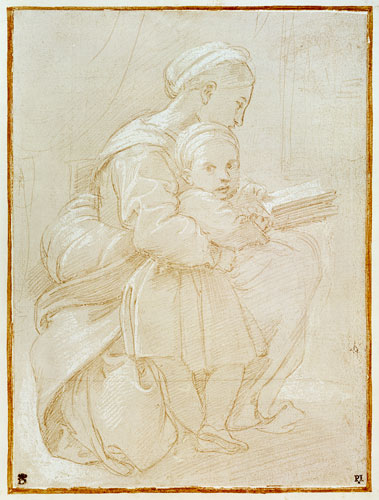 Woman Reading With a Child at her Side à Raffaello Sanzio