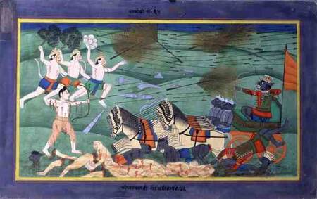 The Battle of Lanka (Ceylon), between Rama and Ravana, King of the Rakshasas, from the 'Ramayana' à École du Rajasthan