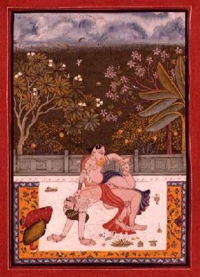 A prince and a lady in a combination of two canonical erotic positions listed in the `Kama Sutra', B
