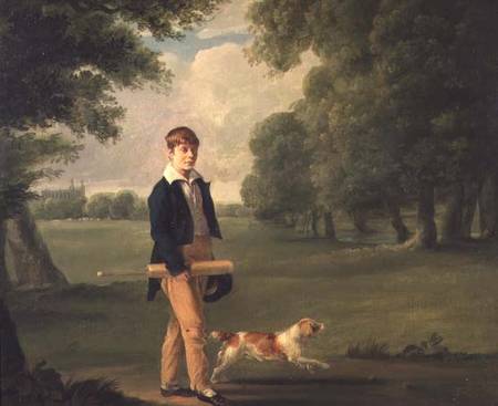 Young Man with a Cricket Bat Walking a Spaniel in the Grounds of Eton College à Ramsey Richard Reinagle