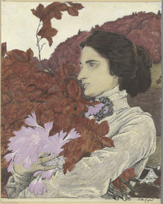 Woman with a flower bouquet à Reinhold Max Eichler