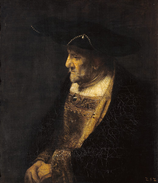 portrait d'un homme avec perles au chapeau. à Rembrandt Harmenszoon van Rijn