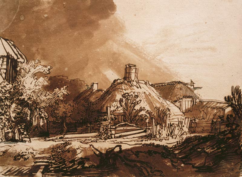 Cottages under a Stormy Sky à Rembrandt Harmenszoon van Rijn