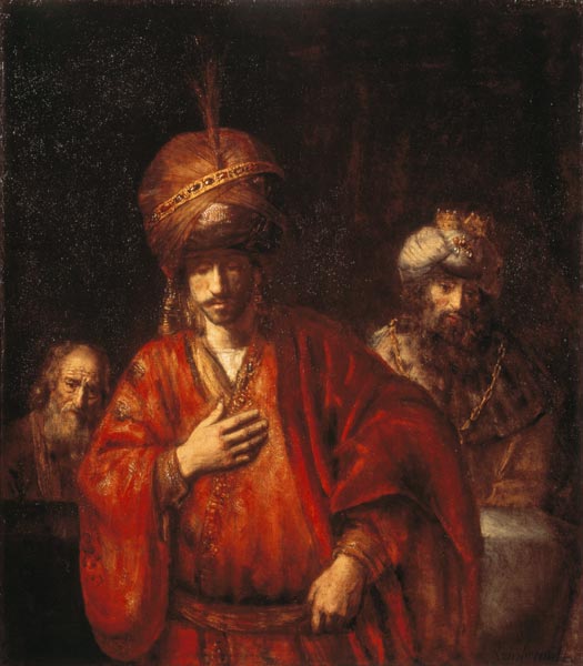 Haman Recognizes His Fate (David and Uriah) à Rembrandt Harmenszoon van Rijn