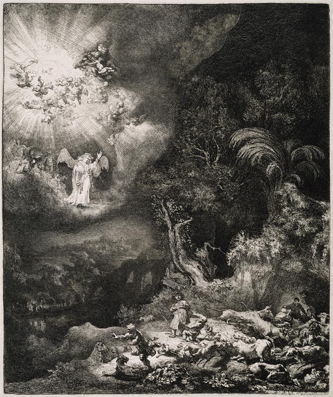 The Angel Appearing to the Shepherds à Rembrandt Harmenszoon van Rijn