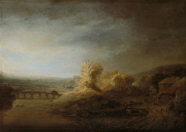 Rembrandt / Landscape with arch bridge. à Rembrandt Harmenszoon van Rijn