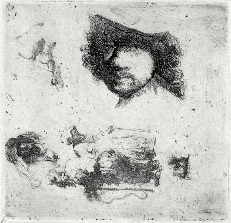 Rembrandt, Selbstbildnis 1632 / Radierg. à Rembrandt Harmenszoon van Rijn