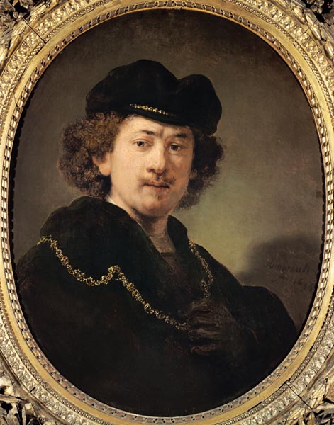 auto-portrait avec barette et chaîne dorée, à Rembrandt Harmenszoon van Rijn