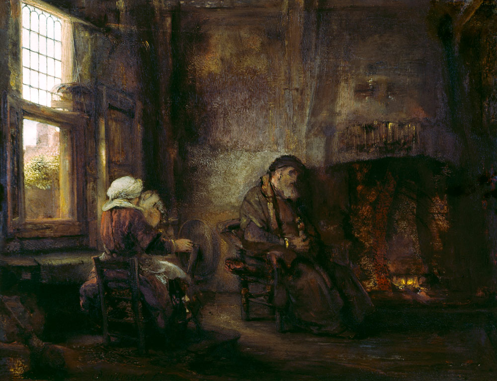 Tobit and Anna waiting for the return of their son à Rembrandt Harmenszoon van Rijn