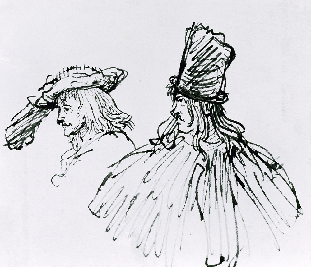 Two Actors (pens & ink wash on paper) à Rembrandt Harmenszoon van Rijn