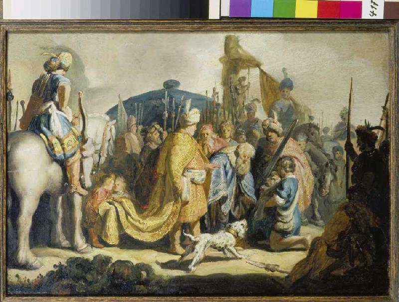 David transmet la tête Goliaths à roi Saul. à Rembrandt Harmenszoon van Rijn