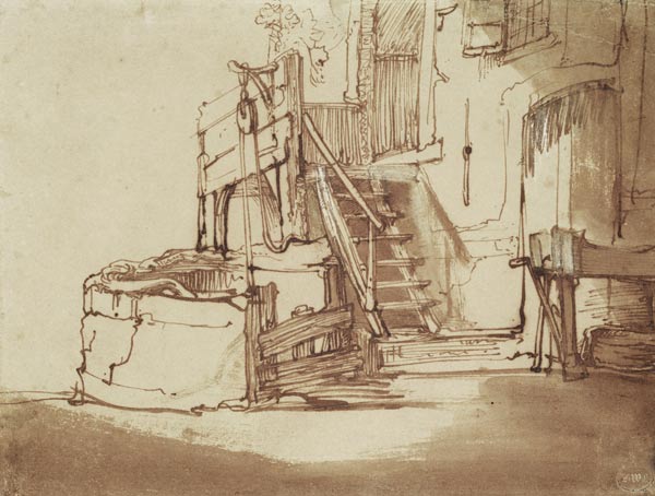 The well in front of the farmhouse à Rembrandt Harmenszoon van Rijn
