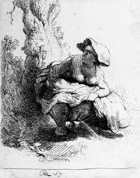 Frau uriniert an einen Baum à Rembrandt Harmenszoon van Rijn
