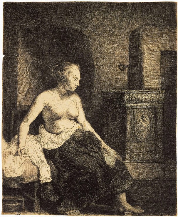 Half-Naked Woman by a Stove à Rembrandt Harmenszoon van Rijn