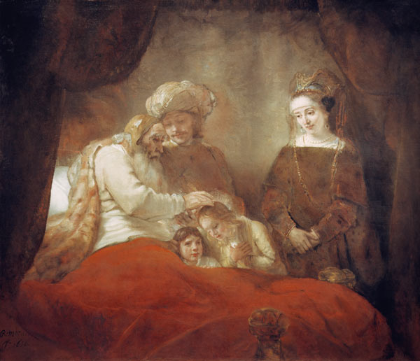 Jacob Blessing Ephraim and Manasseh à Rembrandt Harmenszoon van Rijn