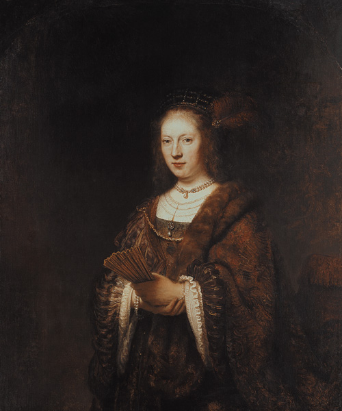 Lady with a fan à Rembrandt Harmenszoon van Rijn