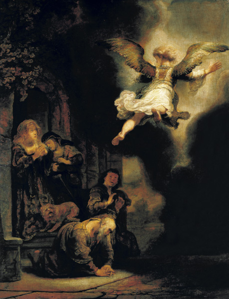 l'archange Raphael quitte la famille de Tobias. à Rembrandt Harmenszoon van Rijn