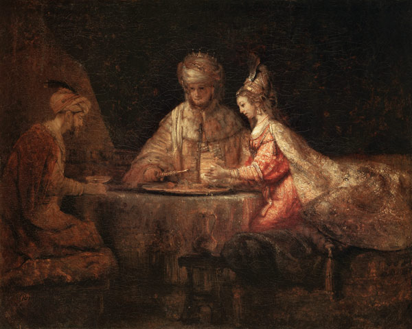 Ahasuerus, Haman and Esther à Rembrandt Harmenszoon van Rijn