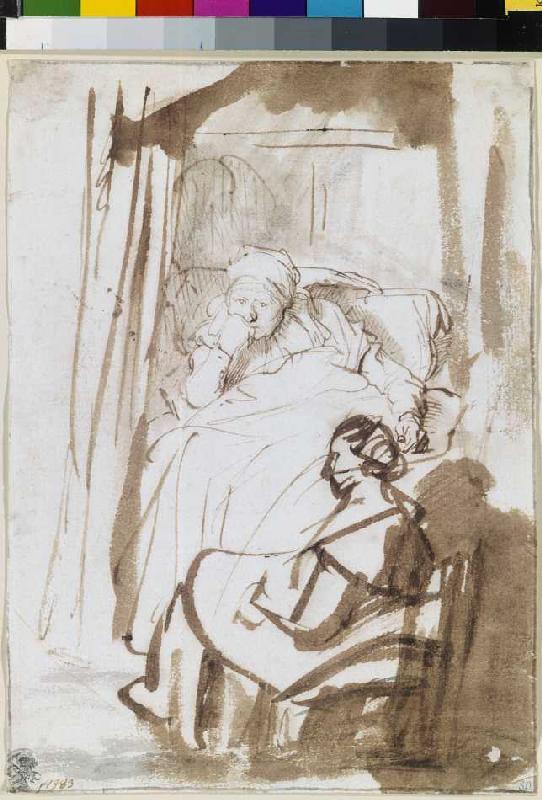 Saskia alitée avec l‘infirmière à Rembrandt Harmenszoon van Rijn