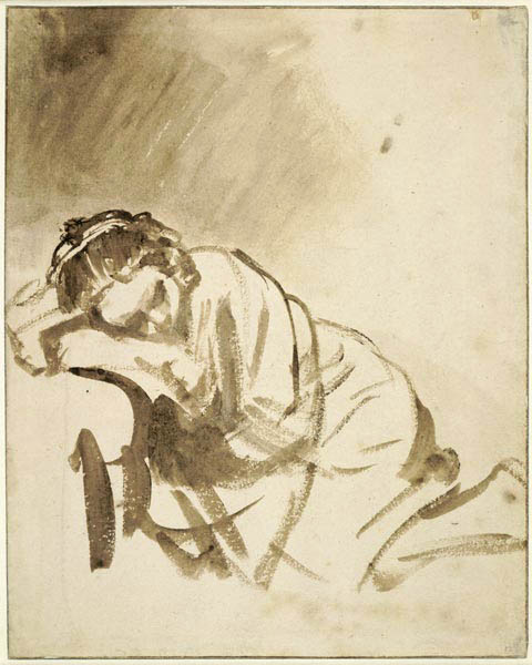 A young woman sleeping (Hendrickje Stoffels) à Rembrandt Harmenszoon van Rijn