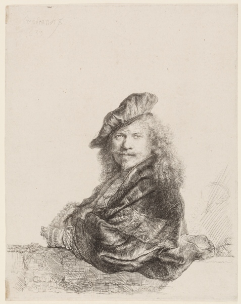 Self-Portrait leaning on a stone sill à Rembrandt Harmenszoon van Rijn