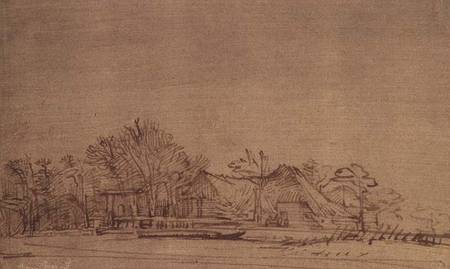Winter Landscape with Cottages among Trees à Rembrandt Harmenszoon van Rijn