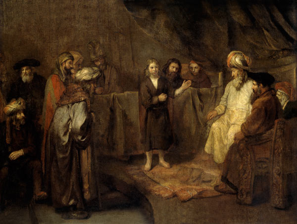 The Twelve Year Old Jesus in front of the Scribes à Rembrandt Harmenszoon van Rijn