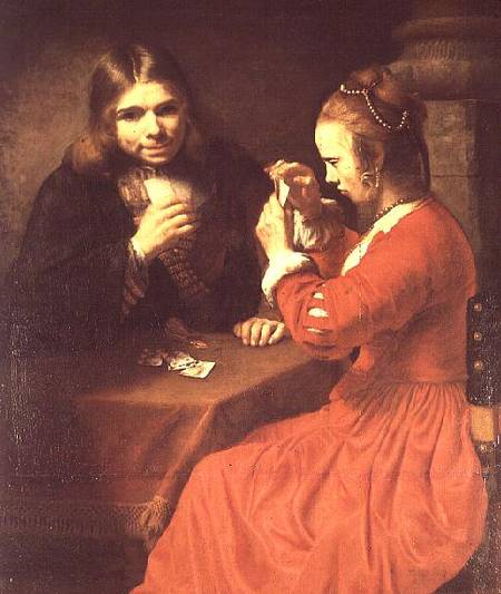 A Young Man and a Girl Playing Cards à Rembrandt Harmenszoon van Rijn