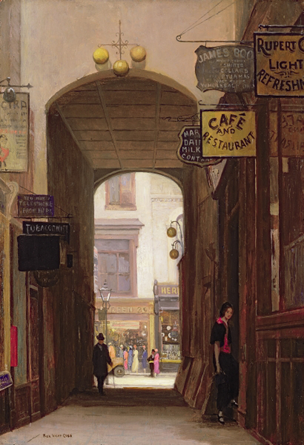 Rupert Court, Wardour Street (oil on board)  à Rex Vicat Cole