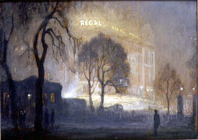 The Regal from Hyde Park on a Misty Night, 1932 (panel)  à Rex Vicat Cole