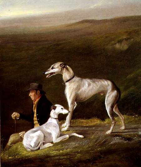 Old Sandy, Trainer to Alexander Graham, with Two Greyhounds in a Highland Landscape à R.G. Brown