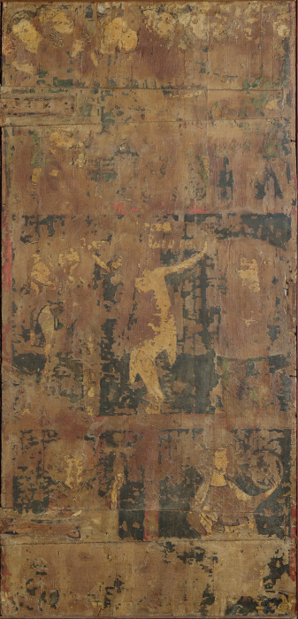 Arrest of Jesus, Crucifixion, St. Nicholaus (?) and St. Catherine (painted surface heavily damaged) à Maître rhénan vers 1330