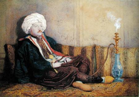 Portrait of Sir Thomas Philips in Eastern Costume, Reclining with a Hookah  heightened with white on à Richard Dadd