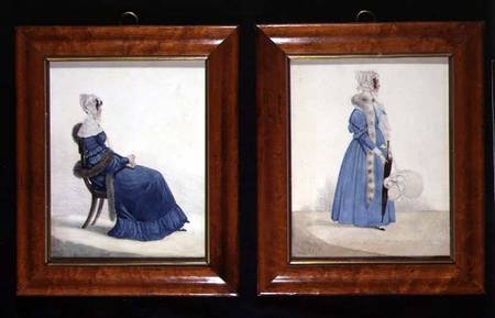 Two portraits of a Seated and a Standing Lady in Blue Dresses à Richard Dighton