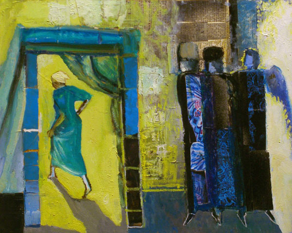 Sarah and the Three Angels, 1998 (oil & collage on canvas)  à Richard  Mcbee