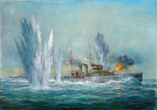 HMS Exeter engaging in the Graf Spree at the Battle of the River Plate à Richard  Willis