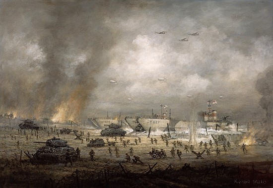 ''The Tanks Go In'', Sword Beach (oil on canvas)  à Richard  Willis