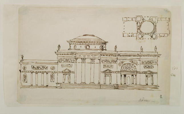 Sketched design for a domed building (pen & ink) à Robert Adam