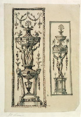 Sketched designs for ornate panels (pen & ink and wash) à Robert Adam