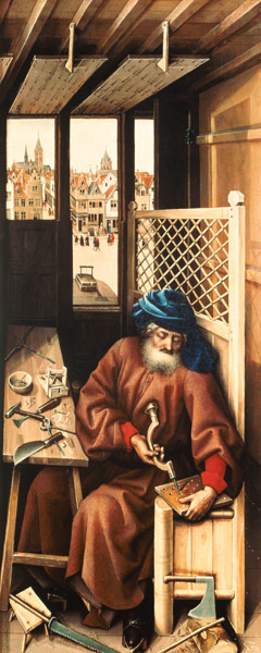 St. Joseph Portrayed as a Medieval Carpenter from the Merode Altarpiece c.1425 à Robert Campin