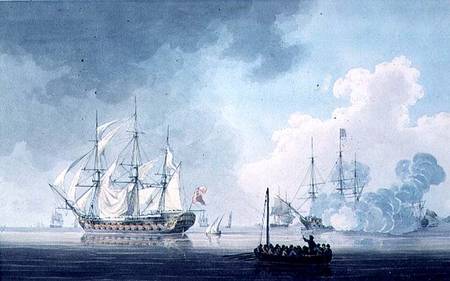 English Ships of War, one firing a Salute à Robert Cleveley