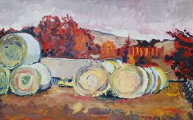 Haybales, Scotland, 1996 (oil on board) 