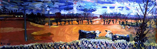 View from Mump looking West, 1998 (oil on board)  à Robert  Hobhouse