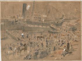 Artillery embarking on board the "Argo". Balaclava, May 1856