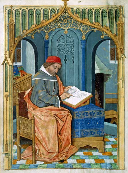 Ms Fr. Fv VI #1 fol.3v Matthaeus Platearius (d.c.1161) writing ''The Book of Simple Medicines'', c.1 à Robinet Testard